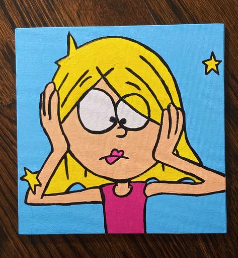 Character Canvas Painting Ideas, Tv Show Painting Ideas, Canvas Character Painting, Cartoon Paintings Easy, Character Paintings, Cute Easy Paintings, Pink Canvas Art, Disney Canvas Art, Acrylic Art Projects