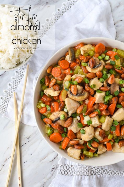 Almond Chicken is an easy and delicious way to get dinner on the table quickly. It is made with fresh veggies, almonds and a delicious sauce. Chinese Almond Chicken, Easy Stir Fry Recipes, Almond Chicken, Stir Fry Recipes Chicken, Fried Vegetables, Chicken Stir Fry, Delicious Dinner Recipes, Asian Cooking, Poultry Recipes