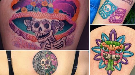 ¿Ya es hora de ponerle alegría a tu cuerpo con un buen tatuaje? No le pienses más y transforma tu piel en un colorido lienzo gracias al talento de estas 8 tatuadoras con estilo mexicano; ya sea que quieras portar con orgullo una pieza prehispánica, o bien, lucirte con un diseño de bordado típico, lo […] The post Catrinas, bordados y ajolotes: Enchula tu piel con diseños mexicanos de estas 7 talentosas tatuadoras 🔥 appeared first on Chilango. Tattoo Bordado Mexicano, Embroidery Tattoo, Mexican Embroidery, Skull Tattoo, Body Art, Graffiti, Embroidery, Tattoos, Art