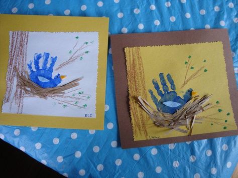 Blue Bird Handprint Craft, Handprint Birds, Handprint Bird, Spring Handprint Art, Prek Art, Spring Arts And Crafts, Spring Art Projects, Spring Classroom, Spring Preschool