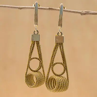 UNICEF Market | 18k Gold Plated Golden Grass Dangle Earrings from Guatemala - Coiled Gleam Golden Grass Jewelry, Fiber Earrings, Buy Gold, Black Rhinestone, Jewelry Packaging, Earrings Dangle, Jewelry Gift Box, Gold Plated Jewelry, Jewelry Plate