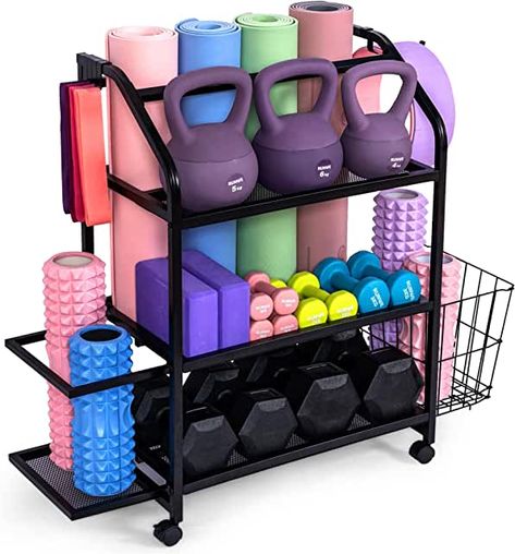 Gym Storage Ideas, Workout Room Organization, Workout Equipment Storage, Mini Gym At Home, Gym Equipment Storage, Gym Organization, Fitness Equipment Storage, Exercise Accessories, Home Gym Storage