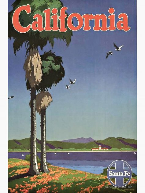 California Palm Trees, California Coastline, California Poster, California Wall Art, Beach Posters, California Art, Vintage California, California Travel, Vintage Travel Posters