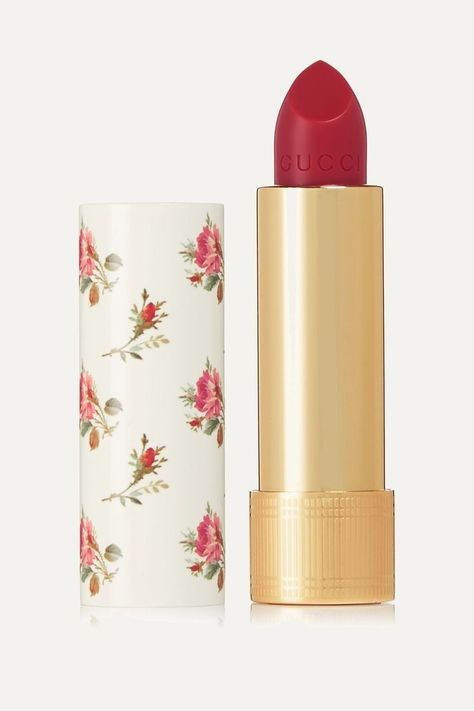 Gucci Lipstick, Italian Film, Gucci Beauty, Retro Makeup, Creamy Lipstick, Makeup Package, Jean Harlow, Floral Cases, Pinkish Red