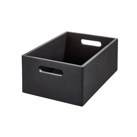 The Home Edit Onyx All-Purpose Bins | The Container Store Cheap Functional Black Organizers, Cheap Black Organizers With Multiple Compartments, Black Bins Storage, Storage Box Black, Black Rectangular Storage Organizers, Wooden Bins, Wood Bin, Pantry Bin, Pantry Organizers