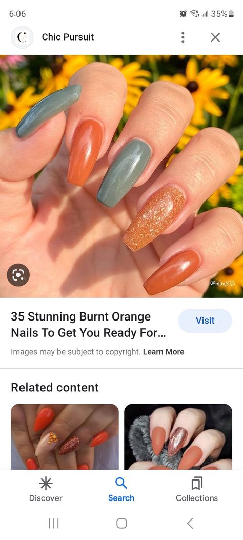 Fall Wedding Nails For Bride Burnt Orange, Nails Green Orange, Autumn Nails Green, Fall Wedding Nails For Bride, Sage Green Acrylic Nails, Burnt Orange And Sage Green, Orange And Sage Green, Fall Wedding Nails, Green Acrylic Nails