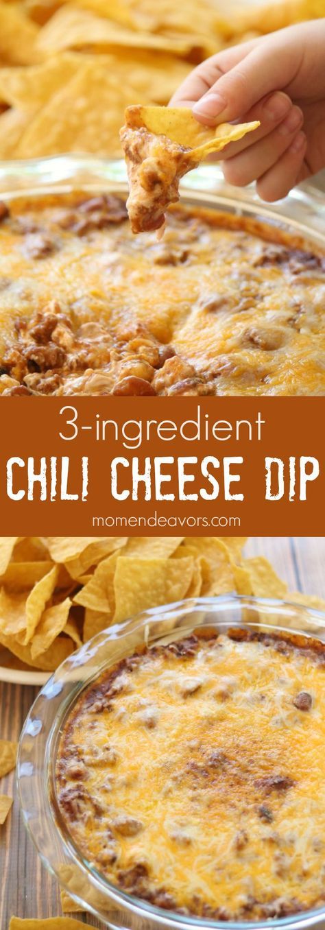 Easy chili cheese dip recipe - so simple with just 3 ingredients! Easy Chili Cheese Dip, 3 Ingredient Chili, Tailgate Chili, Chili Cheese Dip Recipes, Chili Cheese Dip, Smores Dessert, Cheese Dip Recipe, Chili Cheese Dips, Cheese Dip Recipes