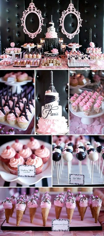 XV Años inspirado en París - Dale Detalles Baby Shower Catering, Bolo Paris, Paris Sweet 16, Paris Baby Shower, Paris Cakes, Paris Birthday Parties, Baby Shower Dessert Table, Fiesta Bridal Shower, Paris Birthday