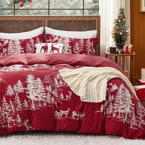 Amazon.com: Bedsure Christmas Duvet Cover Queen - Christmas Bedding Queen Size, Reversible Buffalo Check Printed Christmas Plaid Duvet Cover, Includes 1 Duvet Cover and 2 Pillow Shams (Queen, Reindeer) : Home & Kitchen Bedding Queen, Christmas Duvet Cover, Christmas Bedding Set, Christmas Duvet, Forest Christmas, Duvet Cover Queen, Red Forest, Christmas Bedding, Christmas Plaid