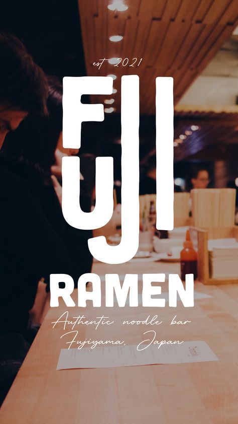 Primary Logo Design for a fictional ramen restaurant named "FUJI Ramen" Ramen Noodle Restaurant, Ramen Branding Design, Korean Restaurant Logo, Korean Food Logo, Restaurant Font, Korean Logo, Food Signage, Food Brand Logos, Organic Food Logo