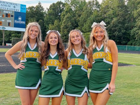 Green Cheer Uniforms, Uniforms Ideas, Cheer Pics, Cheerleading Photos, Cheer Uniforms, Cute Cheer Pictures, Cheer Ideas, Cheer Athletics, Cheer Poses