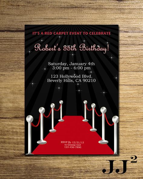 Red Carpet Birthday Party Invitation/ Glam Hollywood Invitation/ Red Carpet event Invite/Personalize Oscar Invitations, Red Carpet Invitations Template, Red Carpet Birthday Party, Hollywood Party Invitations, Hollywood Invitations, Movie Decorations, Red Carpet Invitations, Red Carpet Birthday, Old Hollywood Party