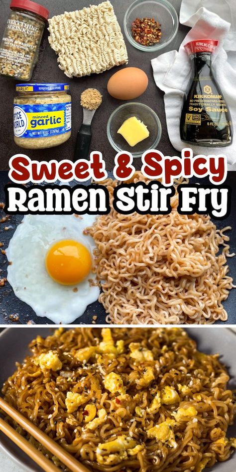 Sweet & Spicy Ramen Noodle Stir Fry Ramen Noodle Stir Fry, Spicy Ramen Noodles, Meal For One, Ramen Recipes Easy, Easy Ramen, Ramen Stir Fry, Noodle Stir Fry, Spicy Ramen, Ramen Recipes