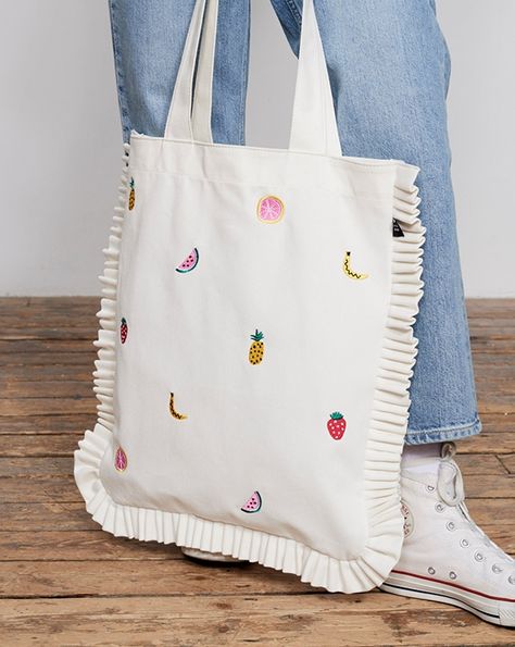 Lazy Oaf Fruit Salad Tote Bag - Everything - Categories - Womens Cool Canvas Totes, Diy Cloth Bag, Cloth Bag Design Ideas, Bag Designs Ideas, Cool Tote Bag Design, Tote Bag Inspiration, Cute Tote Bag Design, Fabric Bag Design, Tote Bag Design Ideas