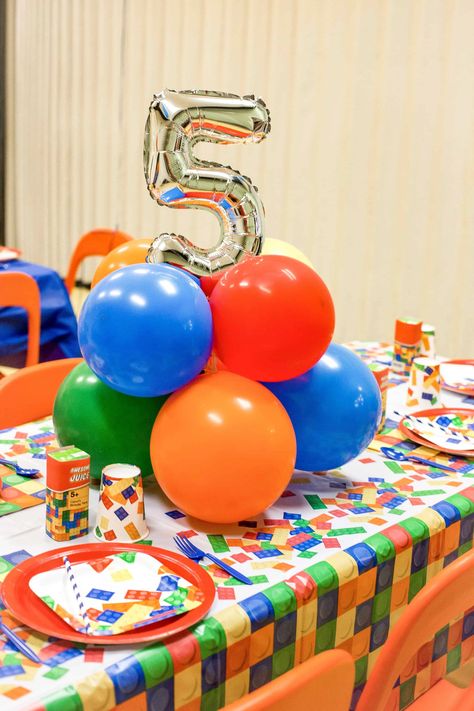 Lego Loot Bag Ideas, Lego Birthday Balloons, Lego Party Centerpieces, Lego Birthday Party Invitations, Lego Birthday Party Decorations, Lego Balloons, Birthday Party At Home, December Baby, 5 Birthday