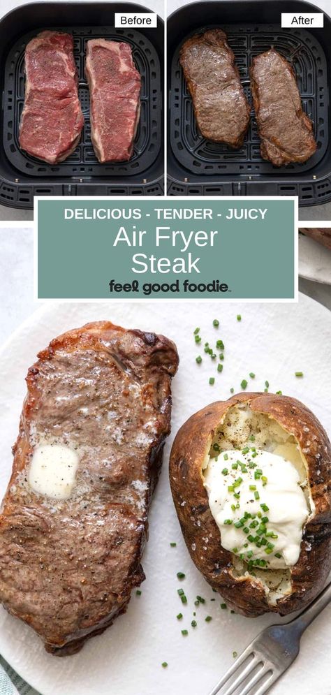 Air Fry Strip Steak, My Strip Steak Air Fryer, Air Fryer Strip Steak, Air Fryer New York Strip Steak, Air Fryer Ny Strip Steak, Air Fryer Sirloin Steak, New York Steak Recipe, Ny Strip Steak Recipes, Cook Frozen Steak