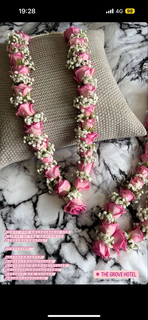 Marigold Garland Wedding, Rose Mala For Wedding, Wedding Mala Rose, Wedding Mala, Baby Pink Saree, Ethereal Nature, Indian Wedding Garland, Indian Engagement, Garland Wedding Decor