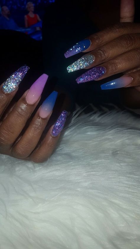 Blue And Purple Ombre Nails, Shiny Nails Designs, Purple Ombre Nails, Beautiful Nail Designs, Purple Ombre, Unique Nails, Coffin Nails Designs, Dope Nails, Creative Nails