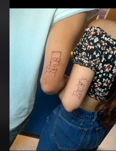 Cool Brother And Sister Tattoos, Brother Sister Tatoos Small, Funny Sibling Tattoos Brother And Sister, Bart And Lisa Tattoo Brother And Sister, Tattoos For Little Brothers, Tattoo Siblings Brother Sister, Lisa And Bart Simpson Tattoo, Sister And Brother Tattoos, Brother And Sister Tattoo Ideas Matching Tat