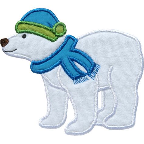 Winter Polar Bear Applique by HappyApplique.com Polar Bear Applique, Whimsical Embroidery, Christmas Applique Designs, Bear Ornaments, Bear Applique, Design Scarf, Cute Polar Bear, Christmas Applique, Christmas Pjs