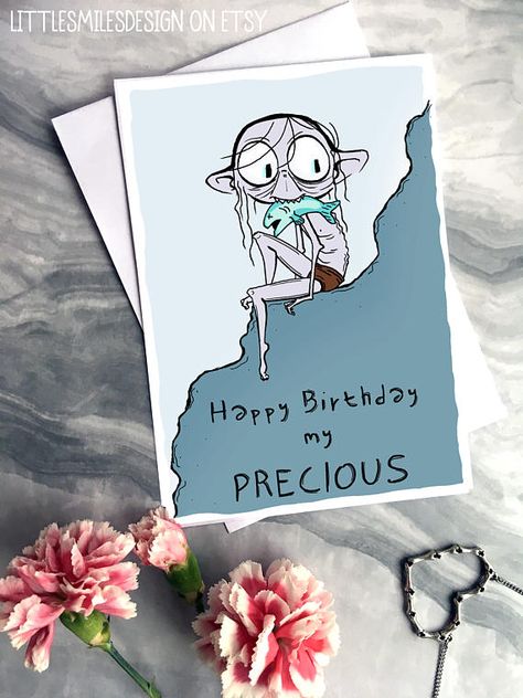 Happy Birthday My Precious  LOTR Birthday Card  Gollum Lord Of The Rings Birthday, Lotr Birthday, Happy Birthday Honey, Birthday Card Ideas, Birthday Gift Cards, Birthday Stuff, Funny Birthday Card, My Precious, Birthday Ring