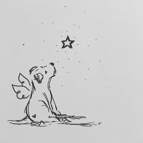 Dog Looking Up Drawing, Dog Drawing Tattoo, Dog Laying Down Drawing, Angel Dog Tattoo, Dog Drawing Sketches, Angel Dog, Animal Tattoo Ideas, Dog Drawings, Dog Angel