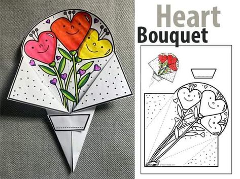 Kinder Mothers Day Craft, Krokotak Mothers Day, Mother’s Day Children Activities, Mother’s Day Crafts Upper Elementary, 4th Grade Mother’s Day Craft, Heart Bouquet, Elementary Art Classroom, Valentine Art Projects, School Kids Crafts