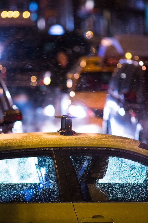 NYC Taxi Driver Taxi Photography, Night Taxi Aesthetic, Rainy Night Street, Yellow Taxi Aesthetic, Nyc Taxi Aesthetic, Night Street Photography, Nyc Yellow Cab, Nyc Taxi, Night Street