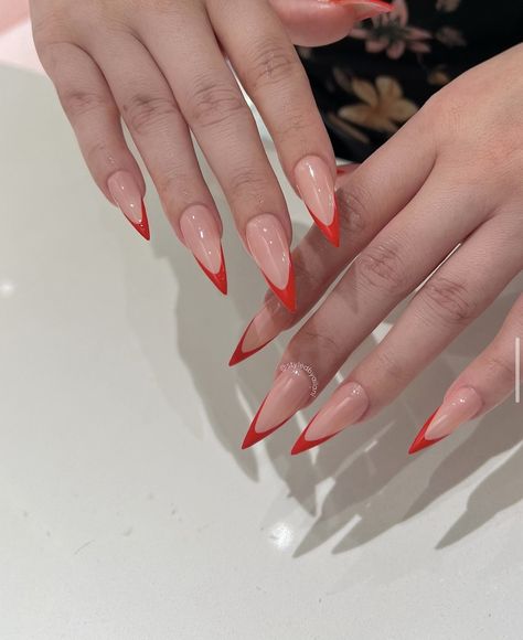 Stiletto Nails Designs, Red Nail Designs, Dream Nails, Valentine's Day Nails, Stiletto Nails, French Nails, Red Nails, Nail Inspo, Nail Designs