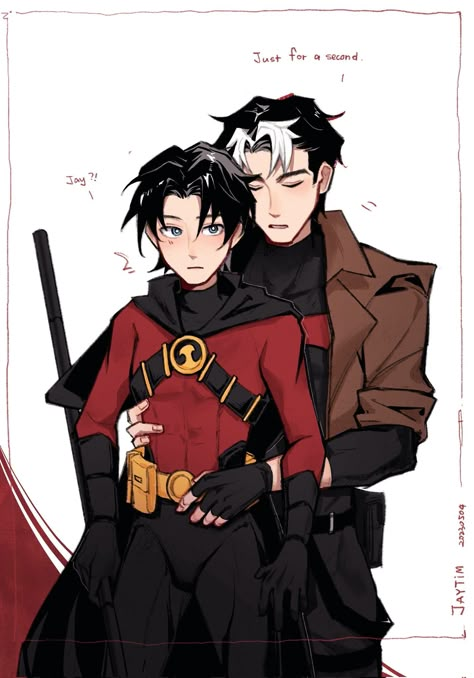 🎨 art by: @wzdhhzm Tim Drake X Jason, Tim X Jason, Tim And Jason, Drake Kids, Jason X Tim, Tim Drake Batman, Dc Batfamily, Tim Drake Red Robin, Dc Fanart