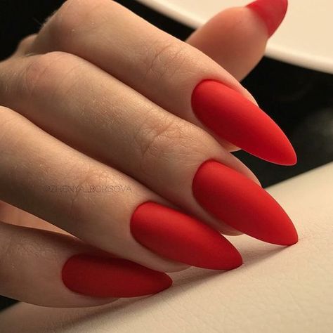 Matte Almond Shaped Nails, Nails Inspo Fall, Matte Almond Nails, Red Matte Nails, Almond Nails Red, Blue Homecoming Nails, Homecoming Nails Almond, Almond Shaped Nails, Red Acrylic Nails