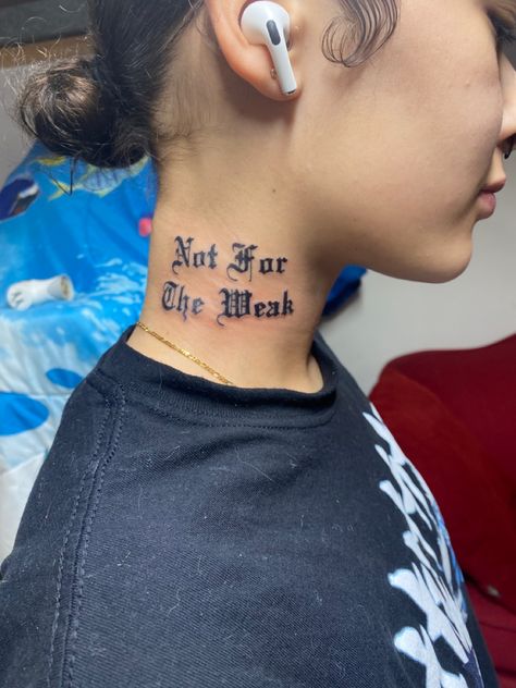 Sick Neck Tattoos Women, 1 Of 1 Neck Tattoo, Neck Tattoo Quote, Behind The Ear Tattoo Ideas Words, Neck Word Tattoo, Empathy Tattoo, Baddie Neck Tattoos, Numb Tattoo, Neck Tattoo Women