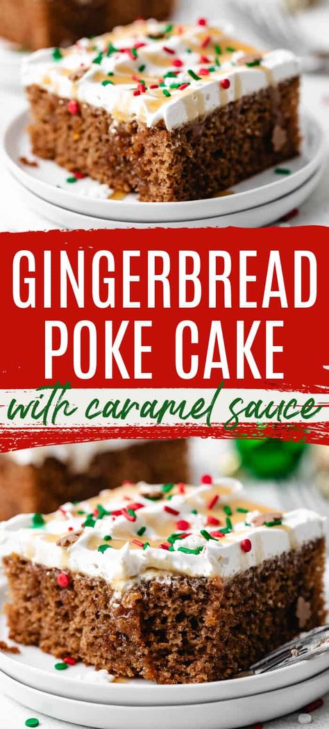 Gingerbread Poke Cake, Christmas Theme Birthday Cake, Poke Cake Recipes Easy, Gingerbread Dessert Recipes, Christmas Supper, Birthday Foods, Holiday Cake Recipes, Gingerbread Dessert, Desserts Holiday