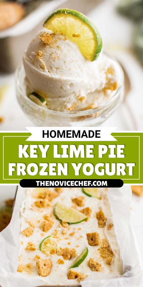 4-Ingredient Key Lime Pie Frozen Yogurt is a snap to make, and so refreshing! Served with graham cracker topping and fresh lime slices, it’s the ultimate hot weather treat. Key Lime Pie Yogurt Bark, Key Lime Frozen Yogurt Ninja Creami, Ninja Creami Ice Cream Recipes Key Lime, Frozen Yogurt Pie, Key Lime Yogurt Dessert, Key Lime Ninja Creami, Ninja Creami Ice Cream Recipes Greek Yogurt, Key Lime Pie Ninja Creami, Cuisinart Frozen Yogurt Recipes