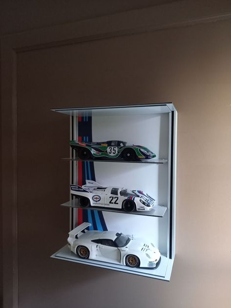 Hotwheel Car Wall Display, Diecast Cars Display, Wall Display Case, Hot Wheels Display, Car Display, Luxury Garage, Custom Background, Cars Room, Martini Racing