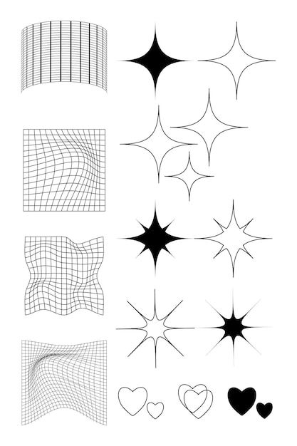 Vector a collection of different shapes ... | Premium Vector #Freepik #vector #grid-design #shape-pattern #flat-pattern #mesh Y2k Vector, Y2k Elements, Vector Assets, Flat Pattern, Y2k Design, Vector Graphics Design, Retro Vector, Font Inspiration, Vector Shapes