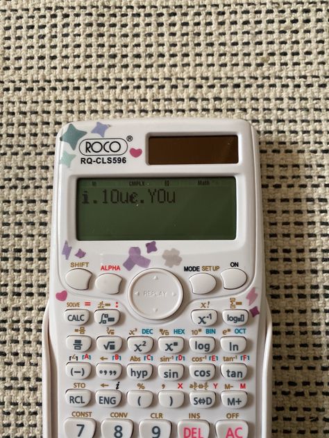 Sci Calculator Aesthetic, Cute Scientific Calculator, Pretty Calculators, Calculator Sticker Aesthetic, I Love You Calculator, Sci Calculator, Decorated Calculator, Scientific Calculator Aesthetic, Calculator Decoration