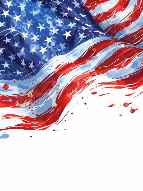 American flag in watercolor, waving right, paint splatter design. American Flag Mural, Flag Background Wallpapers, American Flag Painting, American Flag Waving, American Flag Wallpaper, Waving Flag, Flag Painting, American Flag Background, Flag Background