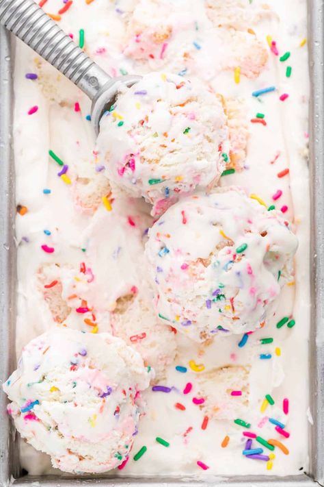 This no-churn Birthday Cake Ice Cream is loaded with colorful sprinkles and cupcakes! So easy to make, and you don't need an ice cream maker! Birthday Cake Ice Cream Recipe, Leftover Cupcakes, Ice Cream With Sprinkles, Birthday Cake Ice Cream, Cookie Monster Ice Cream, Homemade Birthday Cake, Monster Ice Cream, Dessert Logo, Make Birthday Cake