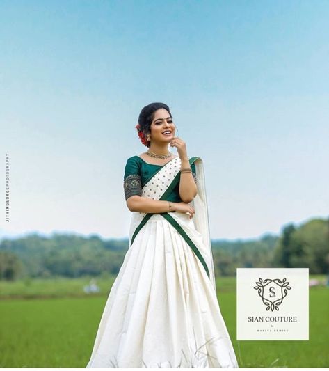 Kerala Style Dhavani Set, Kerala Style Skirt And Top, Dhavani Designs, Dhavani Set, Kerala Dress, Long Skirt Top Designs, Onam Outfits, Long Skirt And Top, Long Skirt Fashion