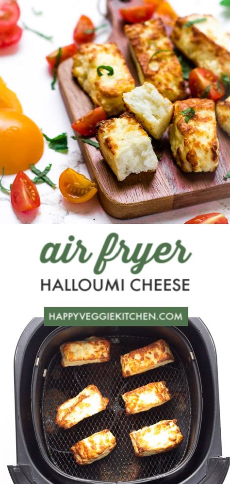 Everything you need to know about how to air fry halloumi. The air fryer gives you an easy, lighter way to cook this amazing cheese. Full instructions with photos plus lots of ideas for how to serve your air fried halloumi as an appetizer, lunch or dinner. Halloumi Cheese Air Fryer, Air Fryer Haloumi, Air Fry Halloumi, How To Cook Halloumi Cheese, Halloumi Recipes Air Fryer, Top Air Fryer Recipes, Halloumi Air Fryer, Airfryer Halloumi, Halloumi Appetizer