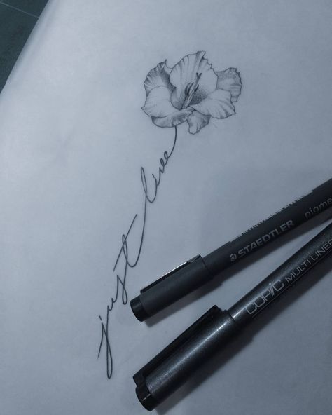 maybe put exhale as the phrase w/ gladiolus Gladiolus Tattoo With Name, Gladiola Flower Tattoo, Stay Wild Tattoo Fonts, August Birth Flower Tattoo Gladioli, Gladiolus Tattoo Simple, Gladioli Drawing, Gladiolus Tattoo Design, Gladioli Tattoo, Gladiolas Tattoo