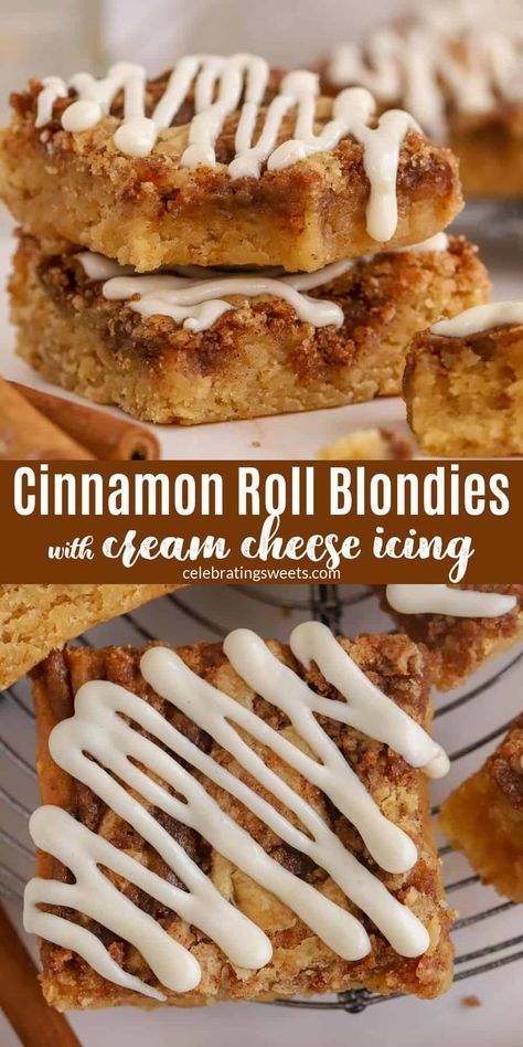 Cinnamon Cream Cheese Blondies, Cinnamon Blondies With Cream Cheese Frosting, Apple Cinnamon Blondies With Maple Cream Cheese, Christmas Desserts Cinnamon, Apple Cinnamon Blondies With Maple Cream Cheese Frosting, Cinnamon Easy Desserts, Cinnamon Roll Squares, Coffee Bar Desserts, Cinnamon Roll Blondie Bar