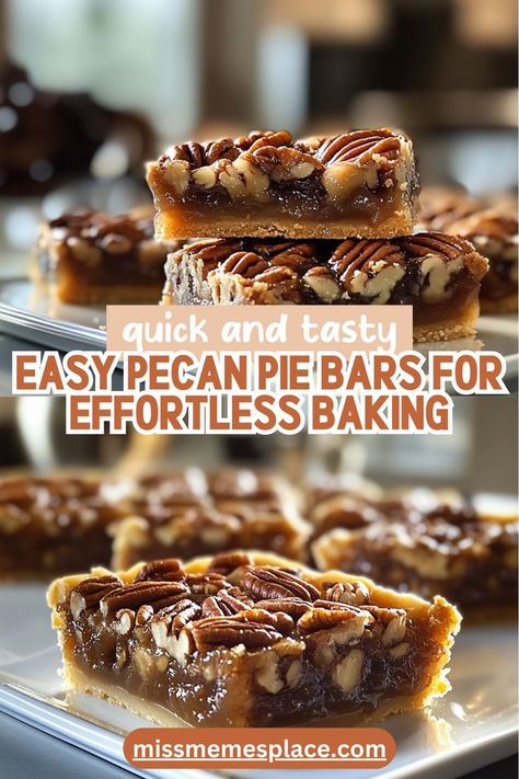 Say goodbye to complicated desserts with these Easy Pecan Pie Bars! This recipe is designed for busy bakers who crave the delightful flavors of pecan pie without the hassle. The buttery crust perfectly complements the gooey, nutty filling made with fresh pecans and brown sugar. Whether you're a novice or a pro in the kitchen, this no-fuss dessert can be prepared in no time. Customize them with chocolate chips or spices for a unique twist that everyone will love! Easy Pecan Pie Bars, Chocolate Chip Pecan Pie, Pecan Pie Bars Easy, Easy Pecan Pie, Pecan Pie Bars, Pie Bars, Pie Bar, Quick Weeknight Meals, Lazy Girl