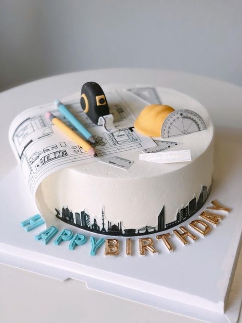 Architecture Cake Birthday, Cake For Engineer Birthday, Cake For Architect Birthdays, Interior Designer Cake, Engineer Cake Design, Architecture Cake Design, Architect Cake Ideas, Coding Cake Ideas, Computer Birthday Cake