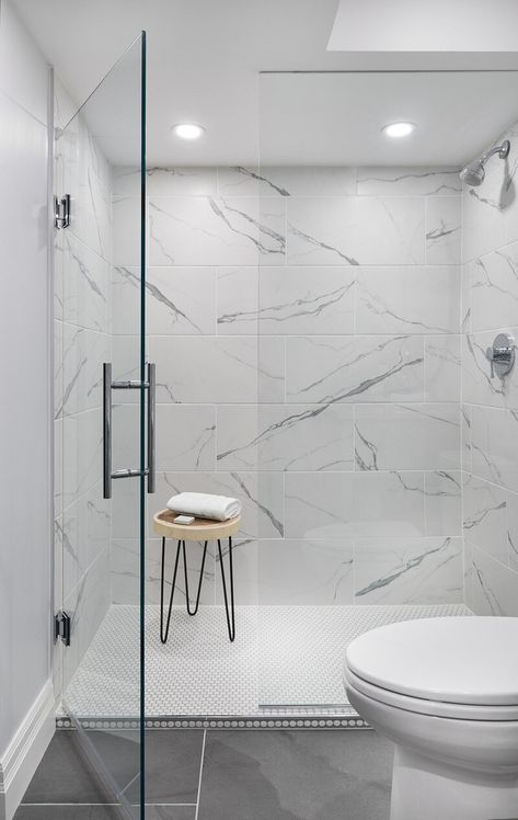 Project Sleepy Hollow Bathroom With Marble Tile Walls, Bathroom Marble Look Tiles, White Porcelain Shower Tile, Best Washroom Tiles, Marble Effect Porcelain Tiles Bathroom, Marble Bathroom Wall Tile, Porcelain Bathroom Walls, Marble Penny Tile Shower Floor, White Marble Shower Bathroom