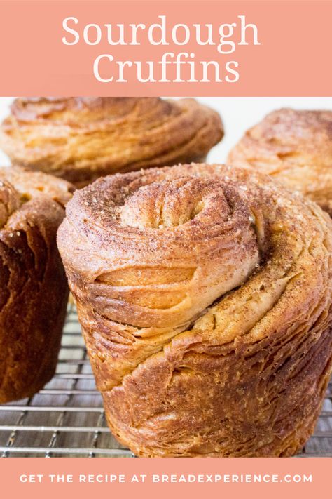 Sourdough Cruffins Sourdough Breakfast Bread, Sourdough Sweet Bread, Sourdough Cruffins, Sourdough Breakfast Recipes, Sourdough Breakfast, Artisan Sourdough Bread Recipe, Cruffin Recipe, Breakfast Bakes, Artisan Sourdough