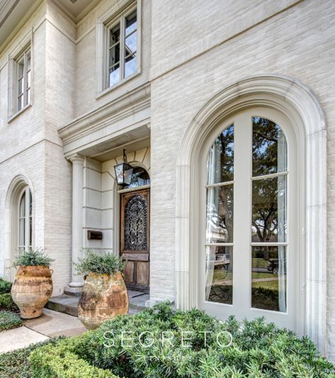 Limestone House Exterior, Limewashed Brick, Limestone House, Painted Brick Exteriors, Stone Exterior Houses, Painted Brick House, French Exterior, French Style Homes, Brick Stone