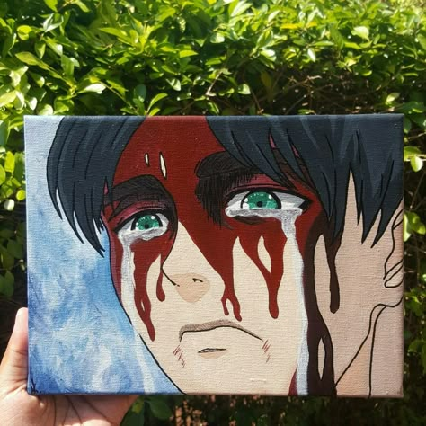 Painting Anime On Canvas, Eren Jaeger Painting Canvas, Eren Jaeger Painting, Attack On Titan Painting, Anime Paintings Canvases, Anime Painting Acrylic, Eren Jaeger Anime, Eren Painting, Aot Shingeki No Kyojin