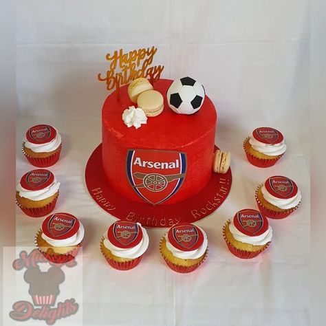 Arsenal Themed Birthday Cake, Arsenal Themed Birthday Party, Arsenal Cake Ideas Birthdays, Arsenal Cupcakes, Arsenal Birthday Cake, Arsenal Cake, Pretty Baking, Elvis Birthday, Soccer Cake